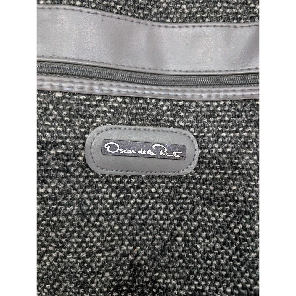 Oscar De La Renta Grey Tweed Leather Trim Luggage Duffle Bag Vintage Rare